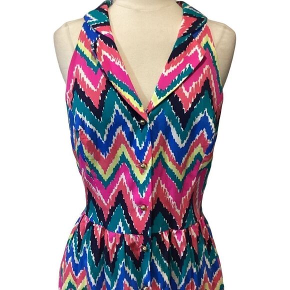 Lilly Pulitzer Sherlyn Hearts A Flutter Multicolored Chevron Collared Dress 6 - Picture 6 of 16